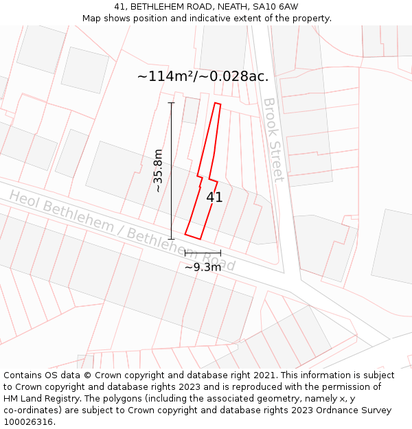 41, BETHLEHEM ROAD, NEATH, SA10 6AW: Plot and title map