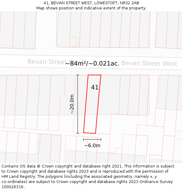 41, BEVAN STREET WEST, LOWESTOFT, NR32 2AB: Plot and title map