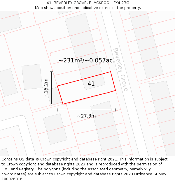 41, BEVERLEY GROVE, BLACKPOOL, FY4 2BG: Plot and title map