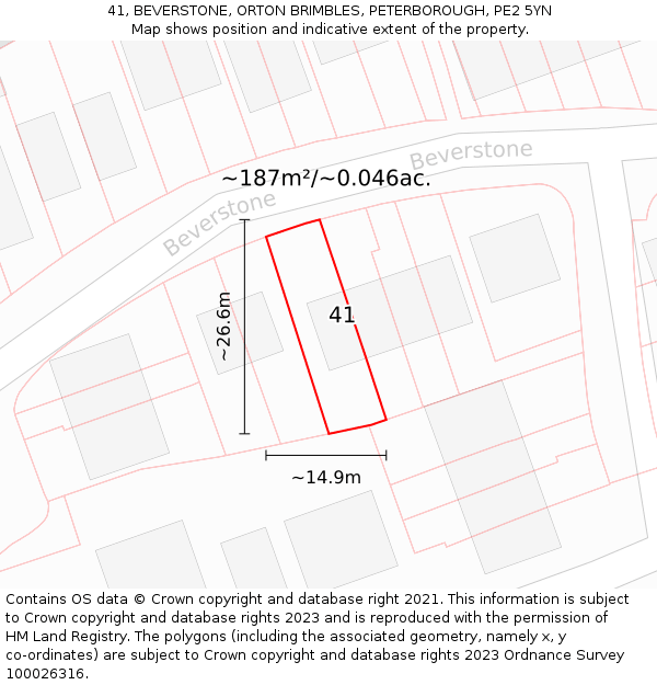 41, BEVERSTONE, ORTON BRIMBLES, PETERBOROUGH, PE2 5YN: Plot and title map