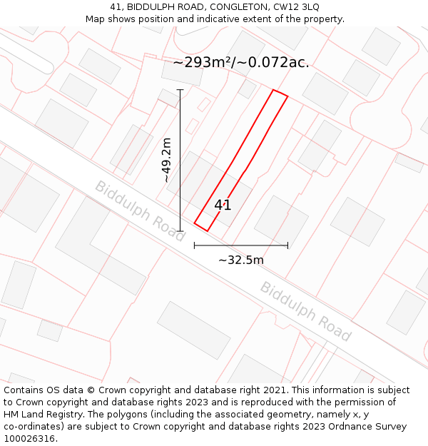 41, BIDDULPH ROAD, CONGLETON, CW12 3LQ: Plot and title map