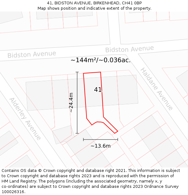 41, BIDSTON AVENUE, BIRKENHEAD, CH41 0BP: Plot and title map