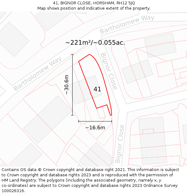 41, BIGNOR CLOSE, HORSHAM, RH12 5JQ: Plot and title map
