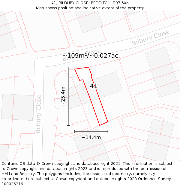 41, BILBURY CLOSE, REDDITCH, B97 5XN: Plot and title map