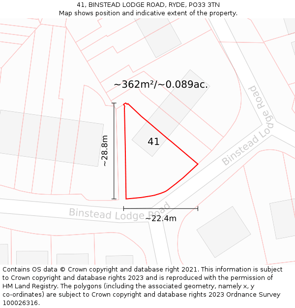 41, BINSTEAD LODGE ROAD, RYDE, PO33 3TN: Plot and title map