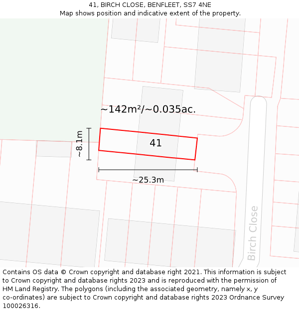 41, BIRCH CLOSE, BENFLEET, SS7 4NE: Plot and title map