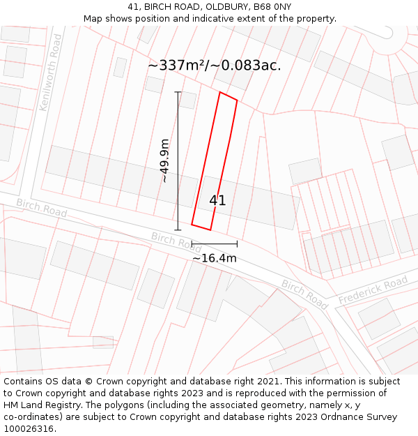 41, BIRCH ROAD, OLDBURY, B68 0NY: Plot and title map
