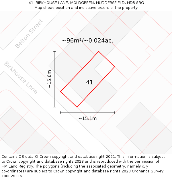 41, BIRKHOUSE LANE, MOLDGREEN, HUDDERSFIELD, HD5 8BG: Plot and title map