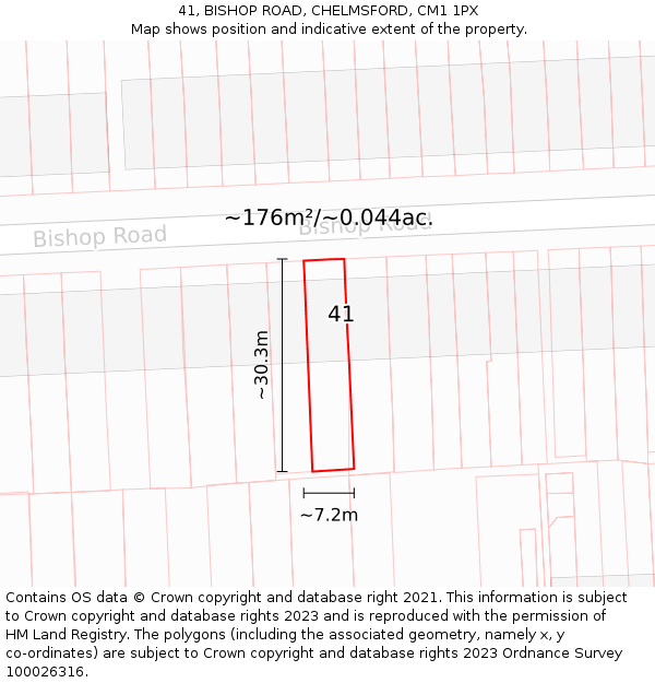 41, BISHOP ROAD, CHELMSFORD, CM1 1PX: Plot and title map