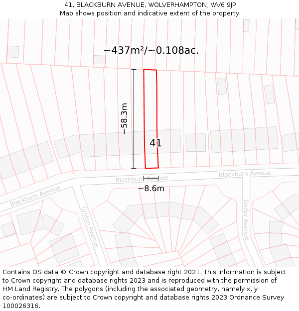41, BLACKBURN AVENUE, WOLVERHAMPTON, WV6 9JP: Plot and title map