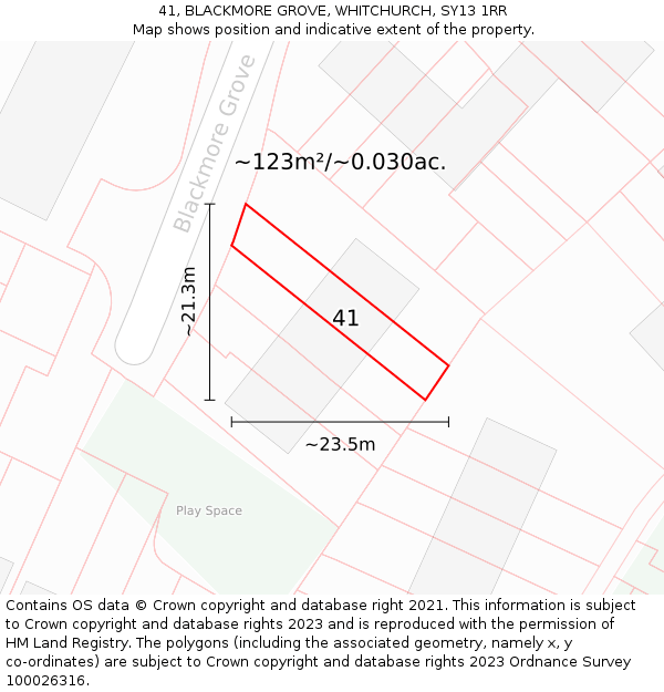 41, BLACKMORE GROVE, WHITCHURCH, SY13 1RR: Plot and title map