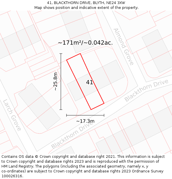 41, BLACKTHORN DRIVE, BLYTH, NE24 3XW: Plot and title map