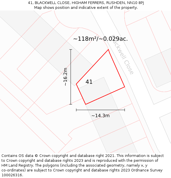 41, BLACKWELL CLOSE, HIGHAM FERRERS, RUSHDEN, NN10 8PJ: Plot and title map