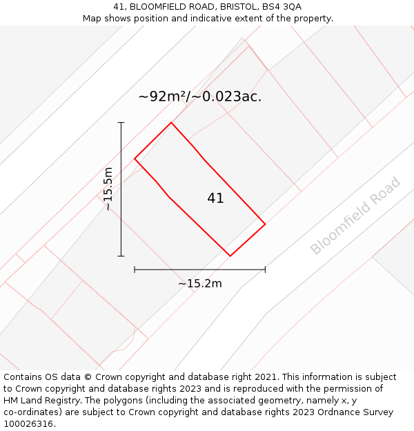 41, BLOOMFIELD ROAD, BRISTOL, BS4 3QA: Plot and title map
