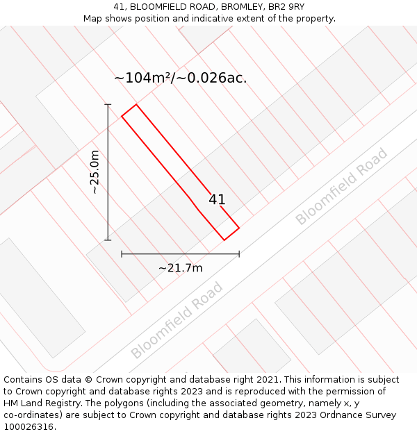 41, BLOOMFIELD ROAD, BROMLEY, BR2 9RY: Plot and title map