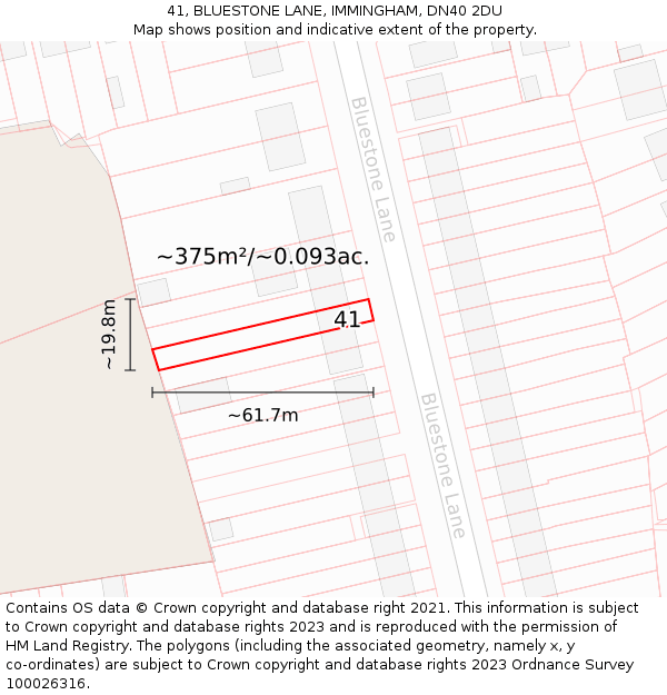 41, BLUESTONE LANE, IMMINGHAM, DN40 2DU: Plot and title map
