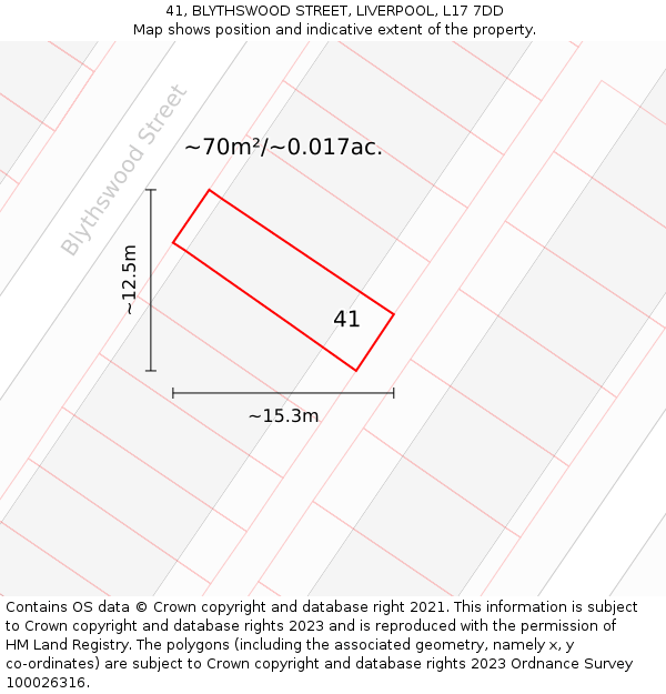 41, BLYTHSWOOD STREET, LIVERPOOL, L17 7DD: Plot and title map