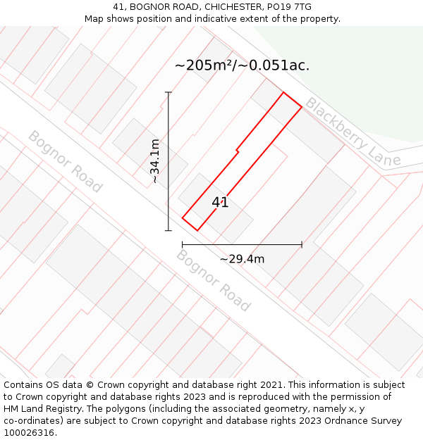 41, BOGNOR ROAD, CHICHESTER, PO19 7TG: Plot and title map