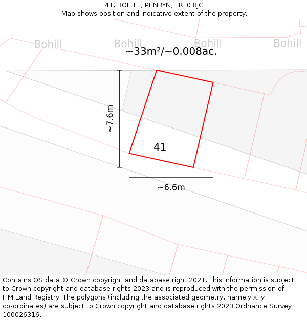 41, BOHILL, PENRYN, TR10 8JG: Plot and title map