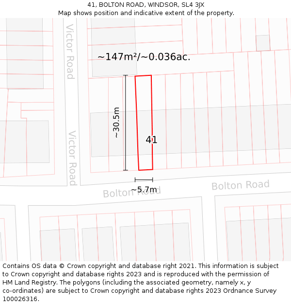 41, BOLTON ROAD, WINDSOR, SL4 3JX: Plot and title map