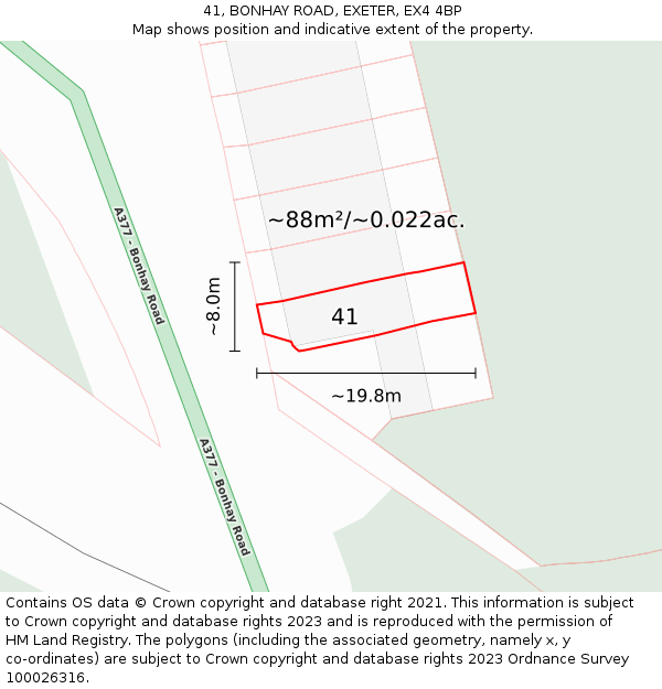 41, BONHAY ROAD, EXETER, EX4 4BP: Plot and title map
