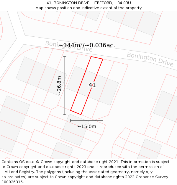 41, BONINGTON DRIVE, HEREFORD, HR4 0RU: Plot and title map