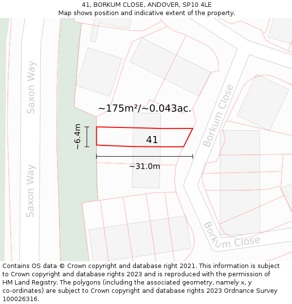 41, BORKUM CLOSE, ANDOVER, SP10 4LE: Plot and title map