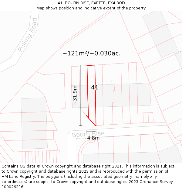 41, BOURN RISE, EXETER, EX4 8QD: Plot and title map