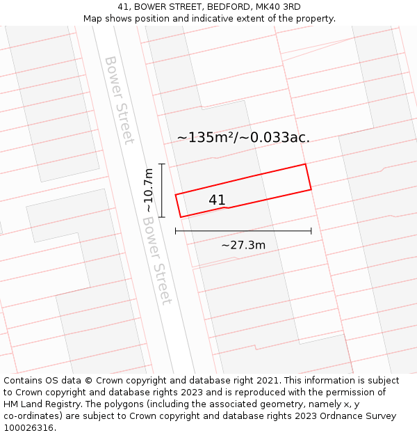 41, BOWER STREET, BEDFORD, MK40 3RD: Plot and title map