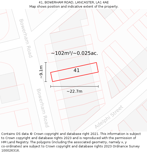 41, BOWERHAM ROAD, LANCASTER, LA1 4AE: Plot and title map