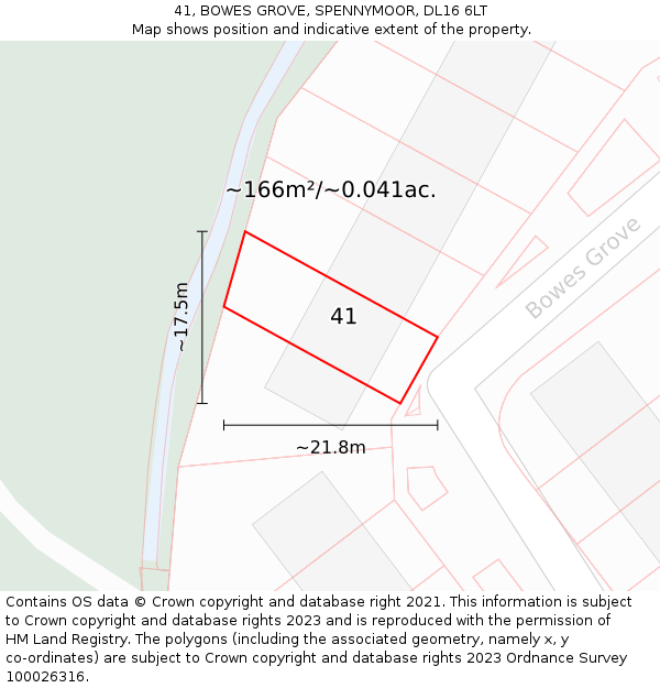 41, BOWES GROVE, SPENNYMOOR, DL16 6LT: Plot and title map