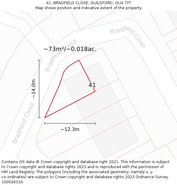 41, BRADFIELD CLOSE, GUILDFORD, GU4 7YT: Plot and title map