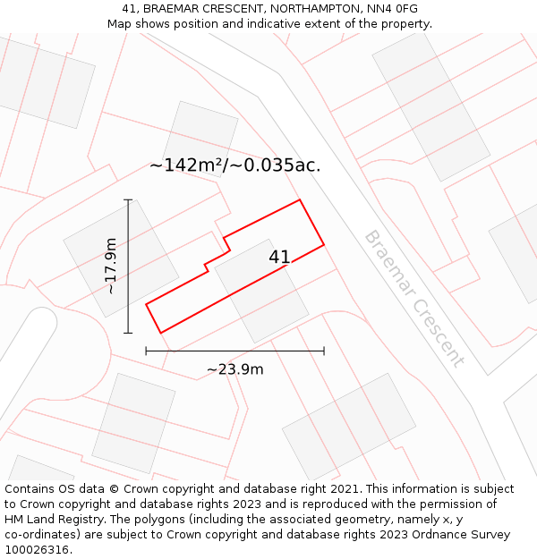 41, BRAEMAR CRESCENT, NORTHAMPTON, NN4 0FG: Plot and title map