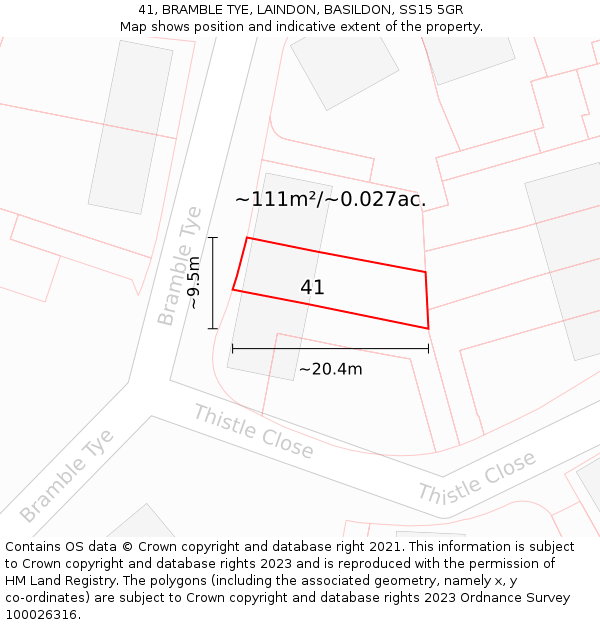 41, BRAMBLE TYE, LAINDON, BASILDON, SS15 5GR: Plot and title map