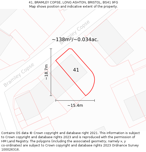 41, BRAMLEY COPSE, LONG ASHTON, BRISTOL, BS41 9FG: Plot and title map