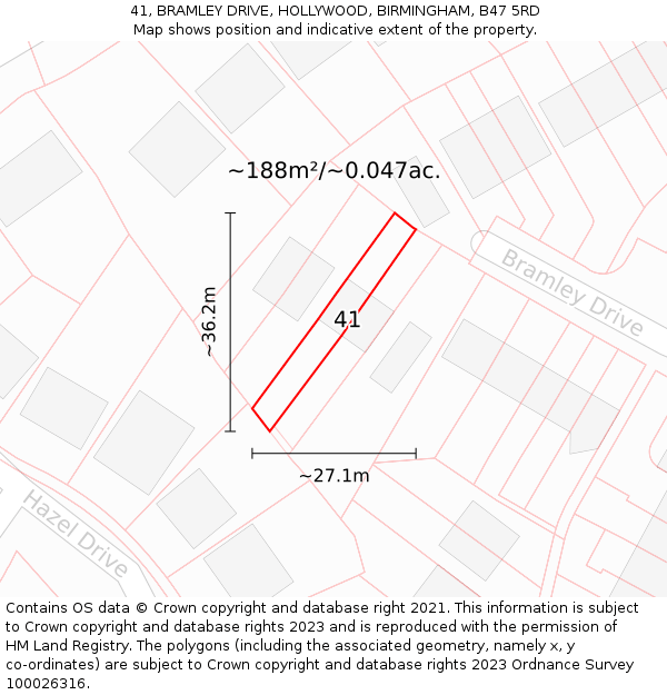 41, BRAMLEY DRIVE, HOLLYWOOD, BIRMINGHAM, B47 5RD: Plot and title map