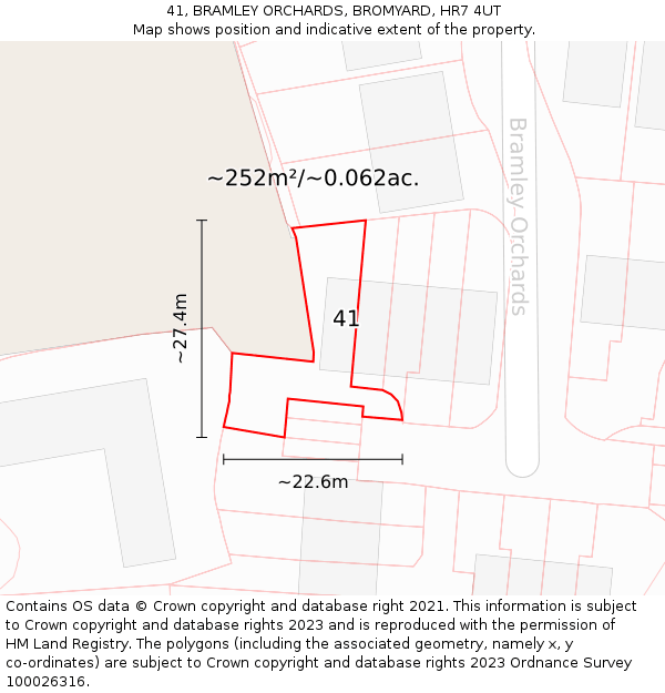 41, BRAMLEY ORCHARDS, BROMYARD, HR7 4UT: Plot and title map