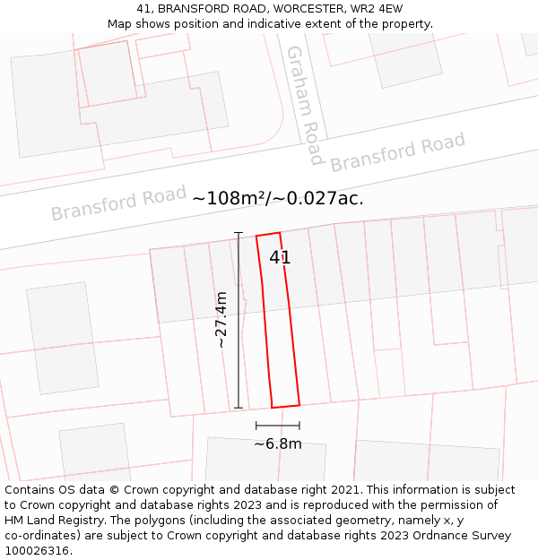 41, BRANSFORD ROAD, WORCESTER, WR2 4EW: Plot and title map