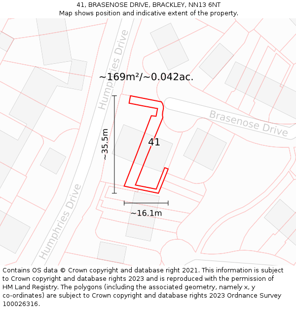 41, BRASENOSE DRIVE, BRACKLEY, NN13 6NT: Plot and title map