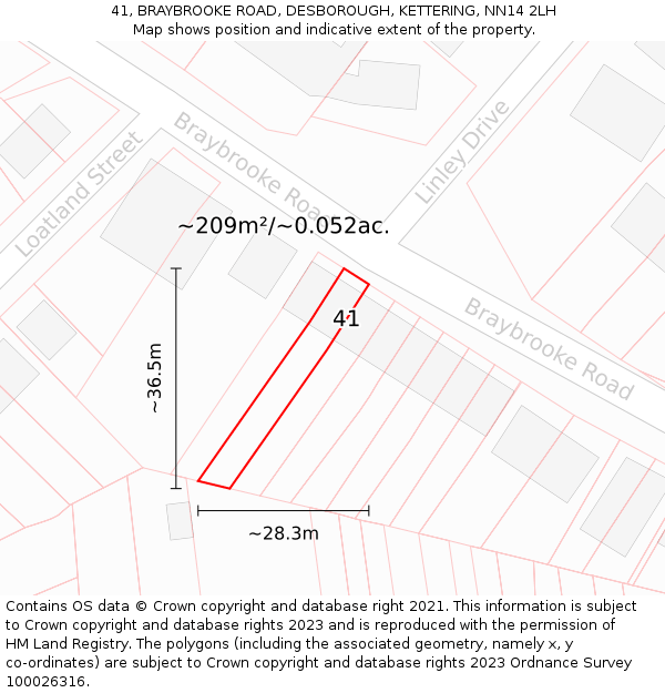 41, BRAYBROOKE ROAD, DESBOROUGH, KETTERING, NN14 2LH: Plot and title map