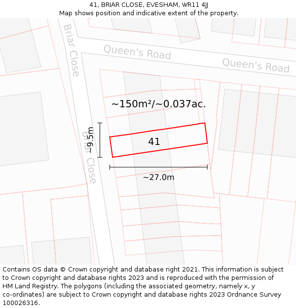 41, BRIAR CLOSE, EVESHAM, WR11 4JJ: Plot and title map