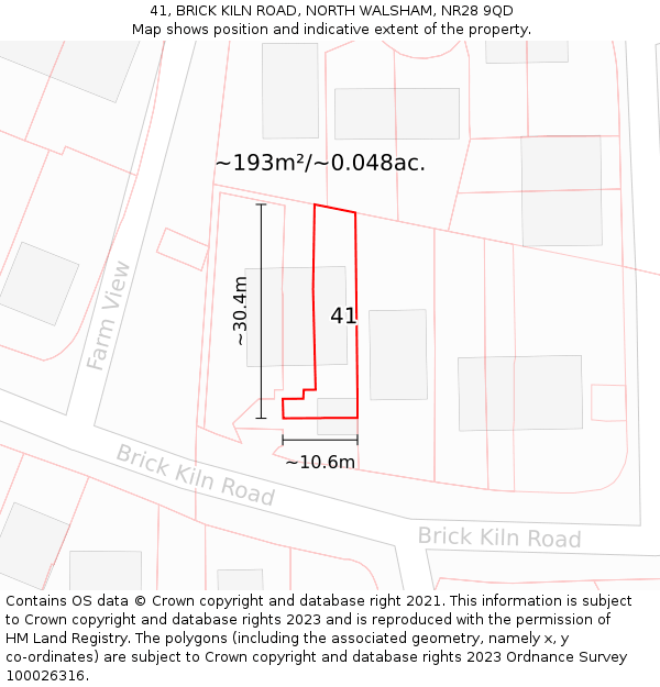41, BRICK KILN ROAD, NORTH WALSHAM, NR28 9QD: Plot and title map