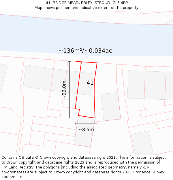 41, BRIDGE MEAD, EBLEY, STROUD, GL5 4BP: Plot and title map