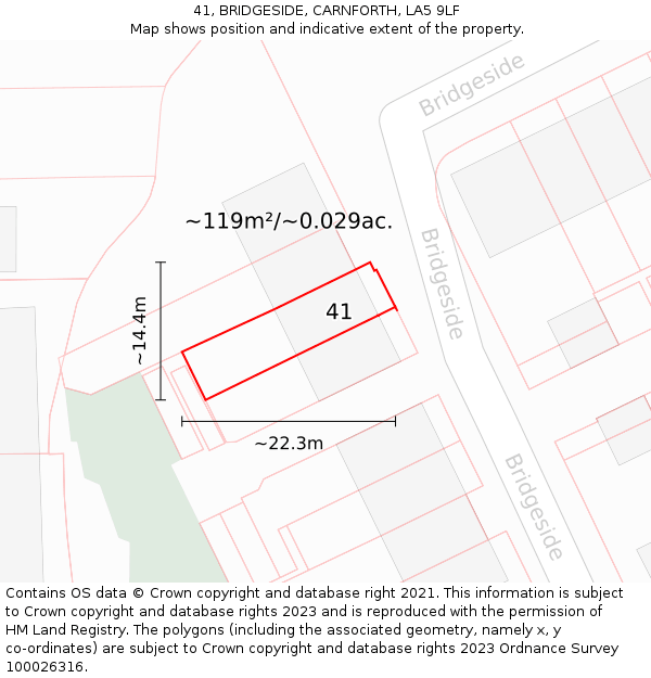 41, BRIDGESIDE, CARNFORTH, LA5 9LF: Plot and title map