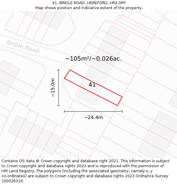 41, BRIDLE ROAD, HEREFORD, HR4 0PP: Plot and title map