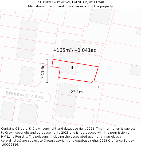 41, BRIDLEWAY VIEWS, EVESHAM, WR11 2AP: Plot and title map