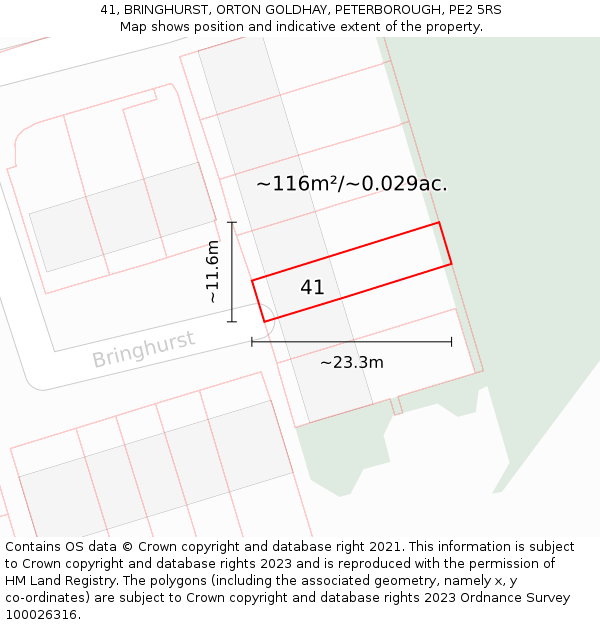 41, BRINGHURST, ORTON GOLDHAY, PETERBOROUGH, PE2 5RS: Plot and title map