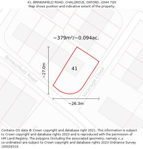 41, BRINKINFIELD ROAD, CHALGROVE, OXFORD, OX44 7QX: Plot and title map