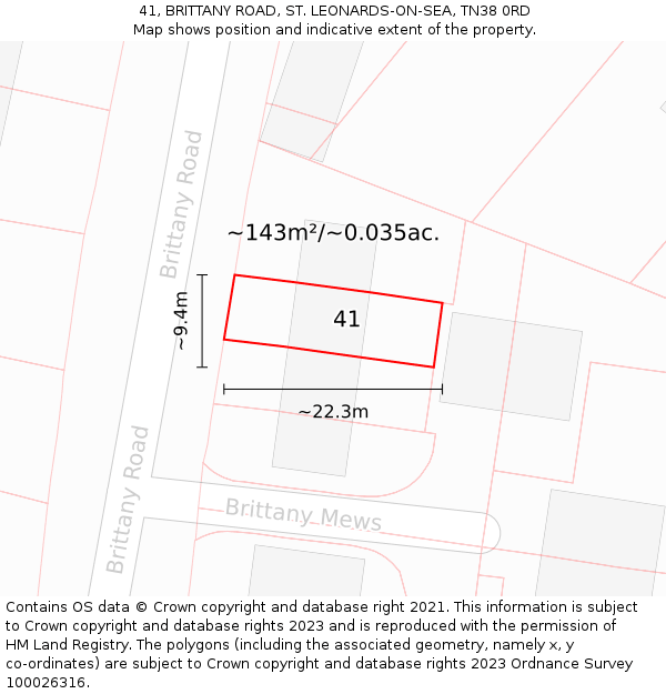 41, BRITTANY ROAD, ST. LEONARDS-ON-SEA, TN38 0RD: Plot and title map