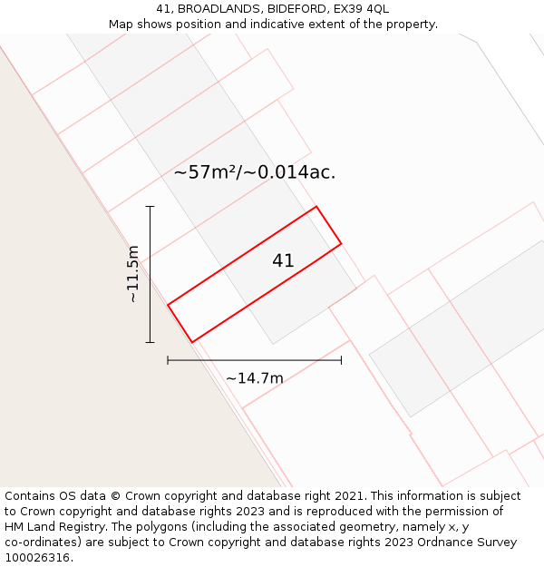 41, BROADLANDS, BIDEFORD, EX39 4QL: Plot and title map
